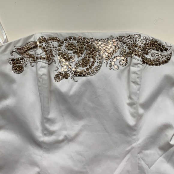 NWT 🤍🤎White House Black Market WHBM Floral Sequin Embellished Bustier Crop Top - Picture 14 of 16